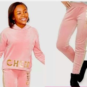 NWT Justice Velour Glitter Stripe Cheers Sports Sweatshirt & Joggers set sz8